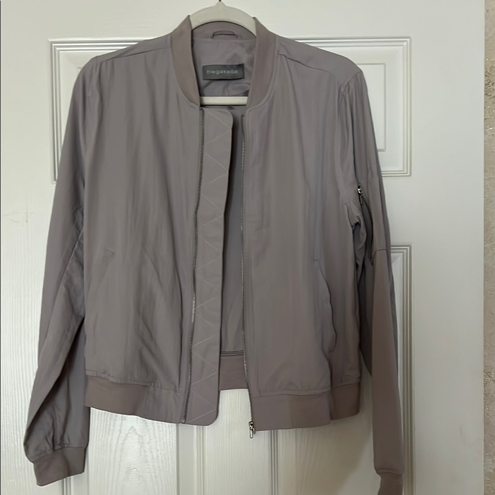 Bagatelle Gray Bomber Jacket with Stand-up Collar